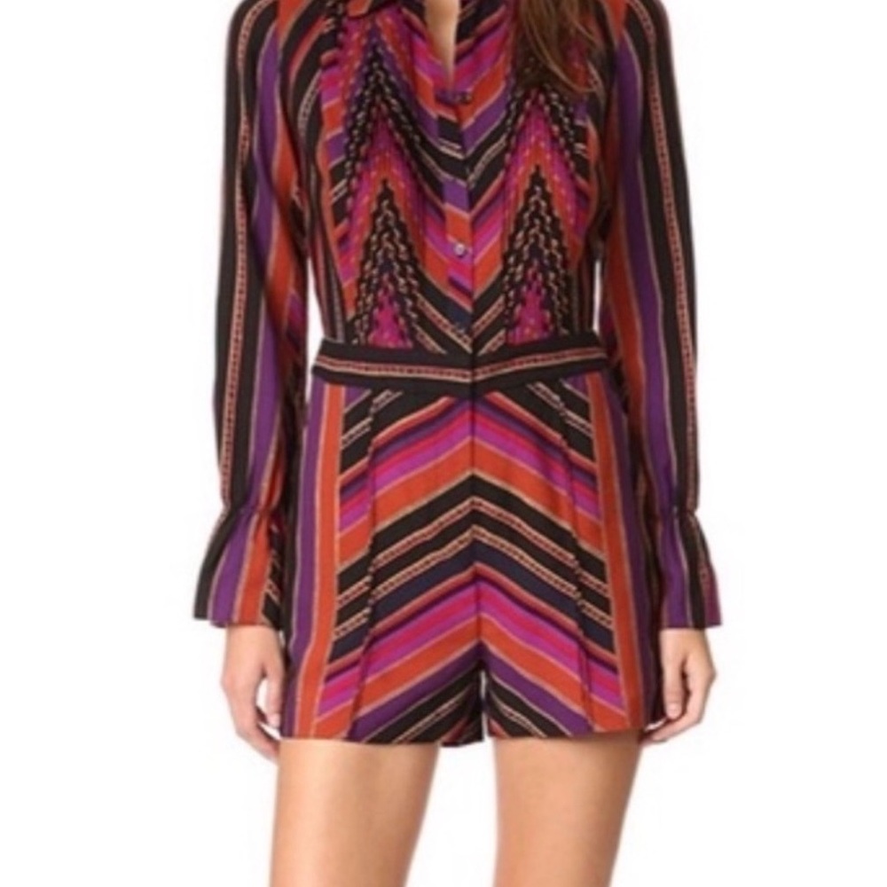 Diane Von Furstenberg Striped Long-Sleeve Romper in Pink, Orange & Purple
